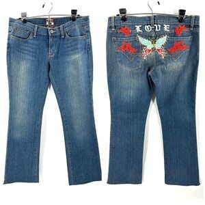 People For Peace Womens Jeans Size 31 Embroidered Y2L Low Rise Butterfly Studded